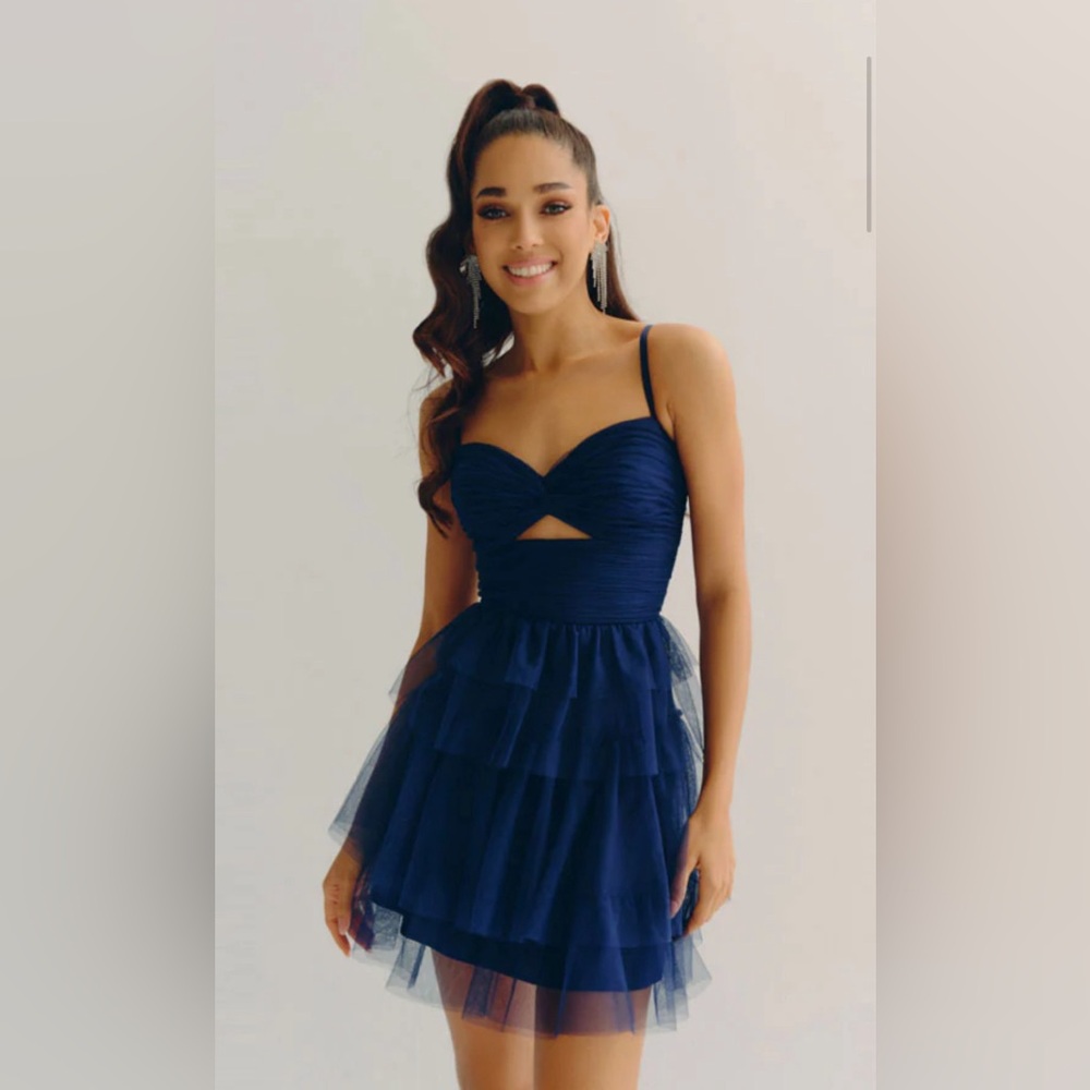 Blondie Nites Alice Navy Blue Dress Cutout size 1 excellent Condition